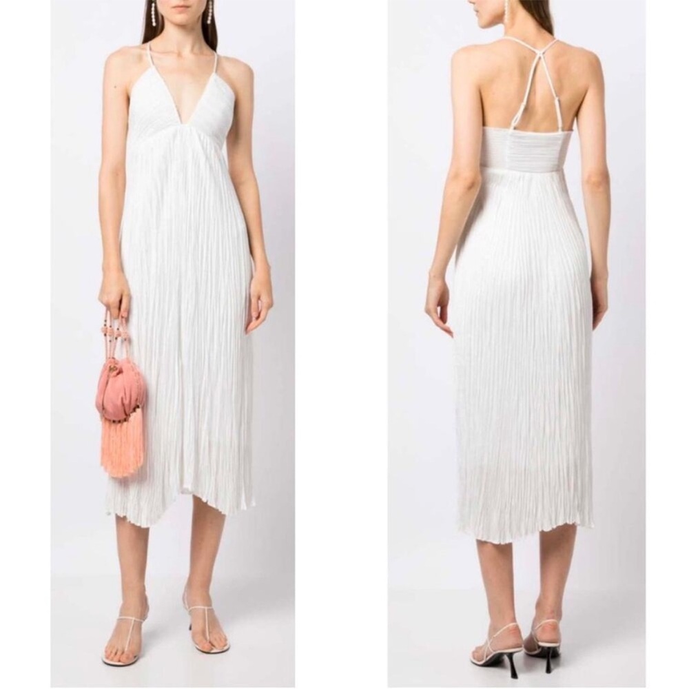 NWT A.L.C. Angelina Pleated Halterneck White Midi Dress Size 0